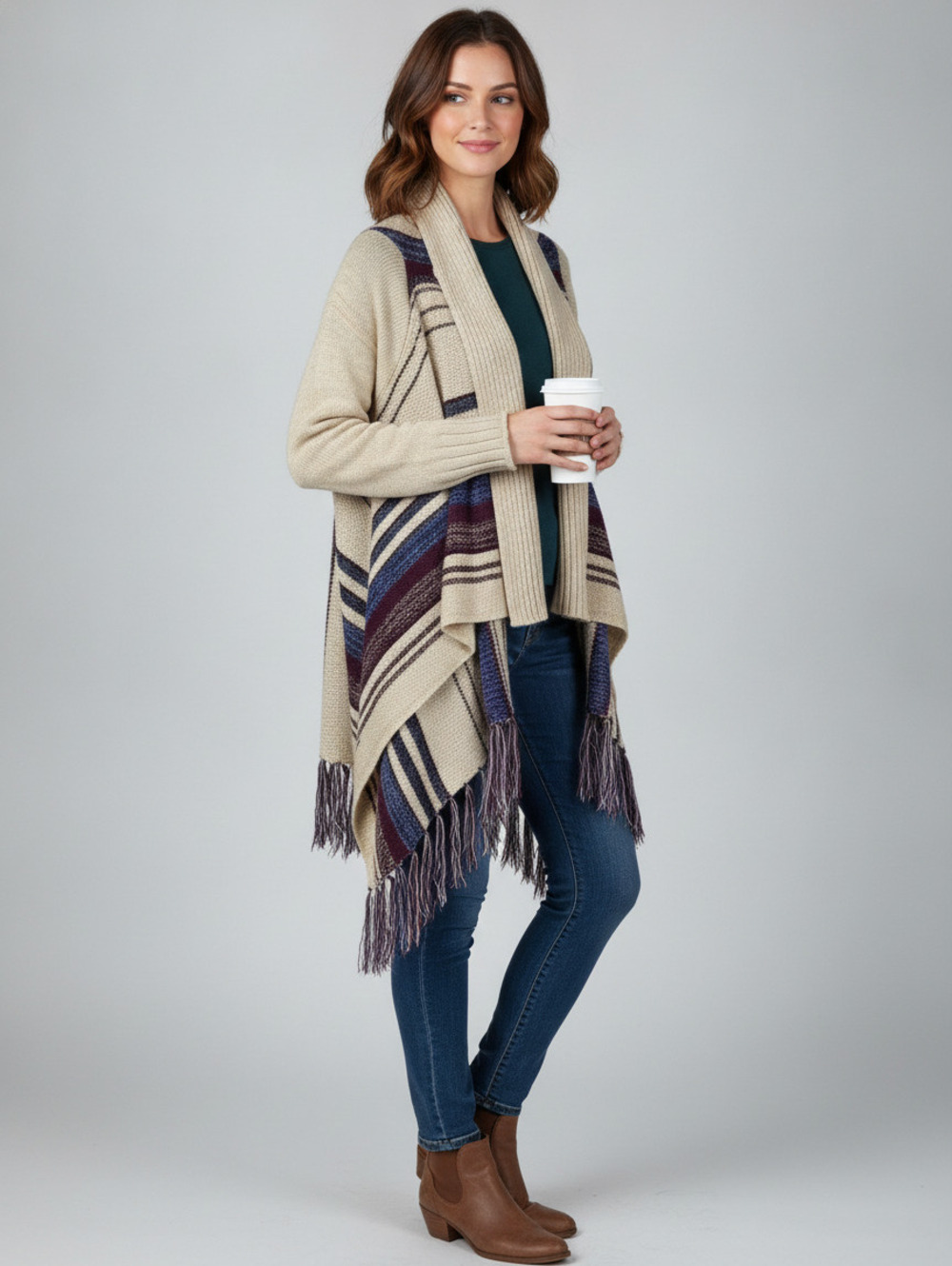 Quinn Women's Striped Knit Cardigan with Fringe